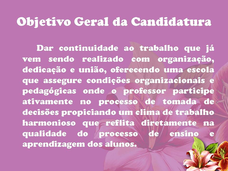 Proposta de trabalho das candidatas à direção