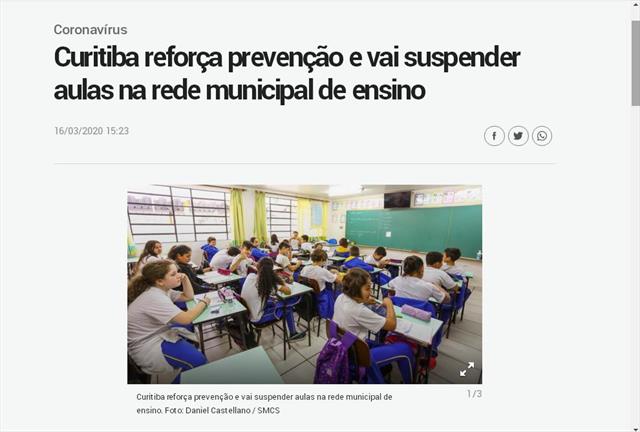 Curitiba reforça prevenção e vai suspender aulas n