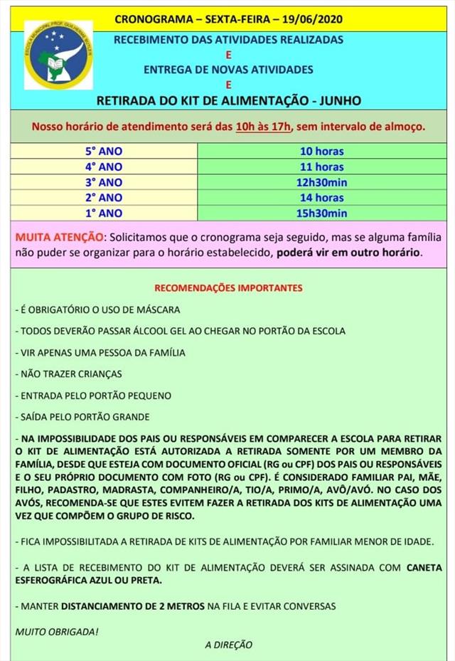 ATENÇÃO PARA DATA DE ENTREGA DOS KITS ALIMENTAÇÃO!