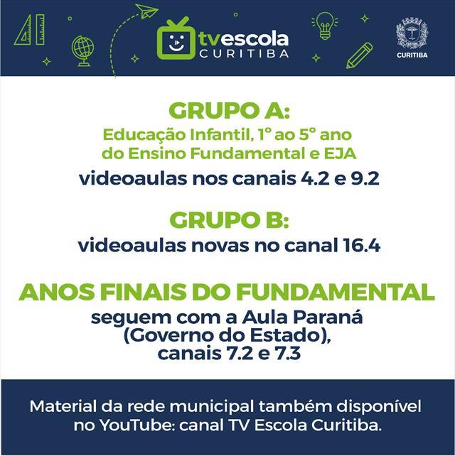 Grade Horária TV Escola Curitiba - Ano Letivo 2021